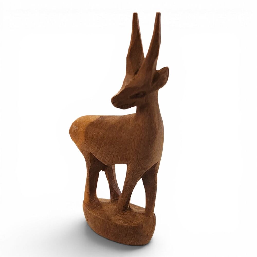 Vintage Hand Carved Kenyan Wooden Antelope Gazelle Deer Figurine Safari 3.5"